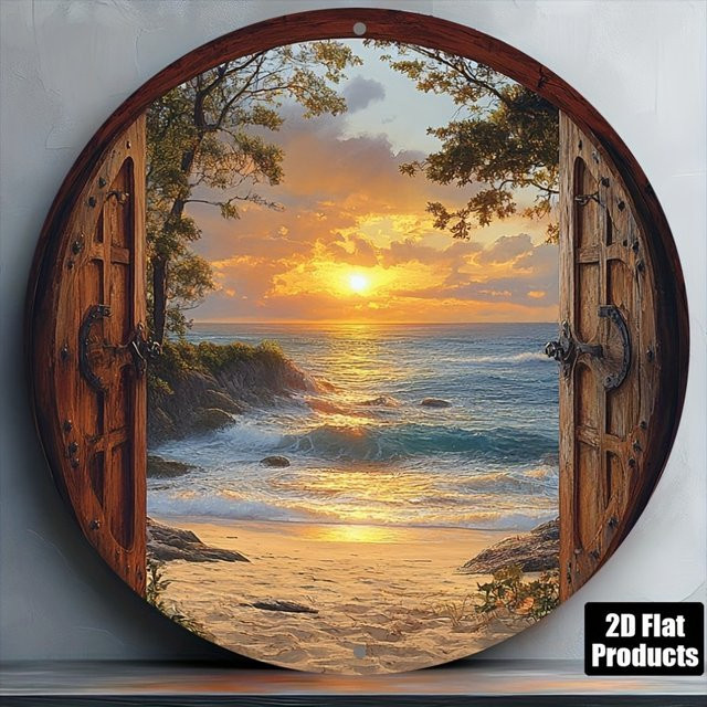 CIFBUY Runde Metall-Wandkunst Strand-Sonnenuntergang in Mehrfarben, Durchmesser: 20,32 cm - Bild 1