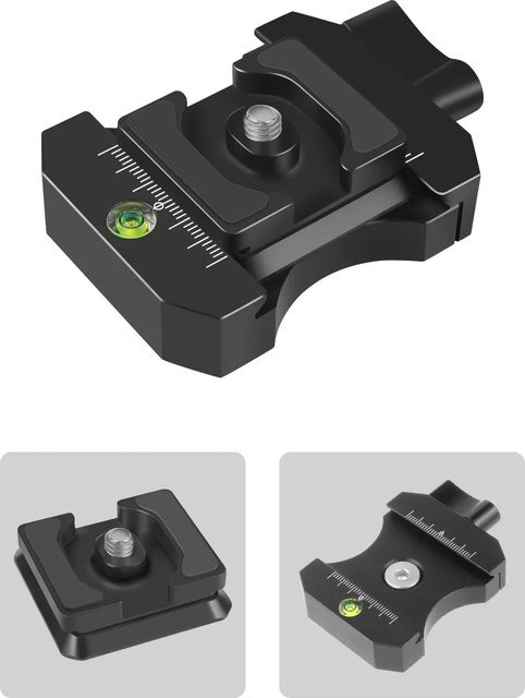Schnellspanner-Klemmadapter mit 3/8 und 1/4 Zoll Schraube für Arca Swiss und Benro QR-Platten, Kugelkopfmontage und Kabelclip in Schwarz - Bild 1
