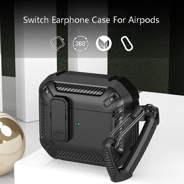 Stoßfeste Luxus Schutzhülle für Apple AirPods Pro 1. und 2. Generation sowie AirPods 3 mit Schlüsselbund in Schwarz - Bild 1