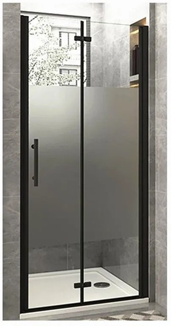Duschparadies Nischentür Falttür aus Nano Glas in Schwarz, Breite: 100 cm, Höhe: 195 cm - Bild 1
