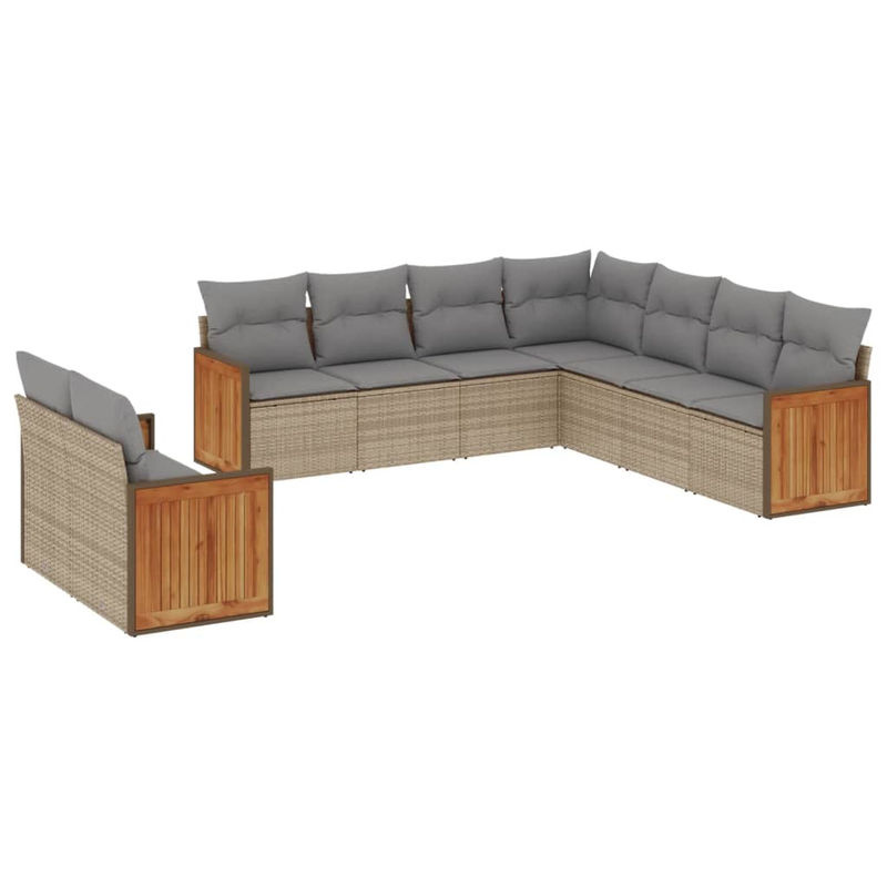 Vidaxl Gartenmöbel-Set aus Polyrattan mit Kissen, 9-teilig, Beige - Bild 2