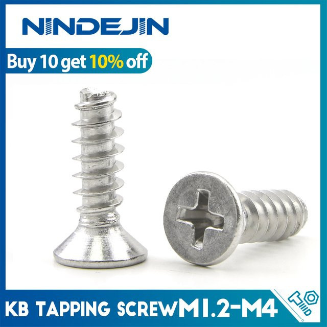 NINDEJIN Kreuzschlitz-Flachkopf-Blechschrauben aus Kohlenstoffstahl in Silber, M1.4 M1.7 M2 M2.6 M3 M4 für Kunststoffplatten und Metallbleche - Bild 1