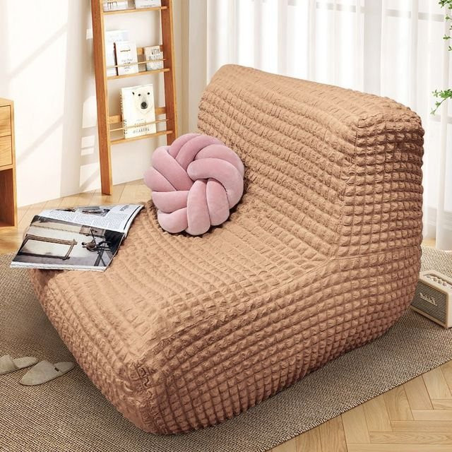 Nordische Tatami Einzelsofa-Abdeckung in Beige, elastische Seersucker Sessel-Abdeckung für Armchairs und Chaiselongues, Staubschutz aus Jacquard-Polyester - Bild 1