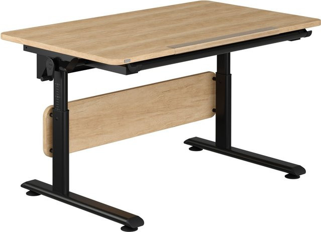 Schreibtisch PAIDI DIEGO in Black mit Eiche Nebraska Dekor, höhenverstellbar und mit neigbarer Tischplatte, B/T/H: 120 x 70 x 79 cm - Bild 1