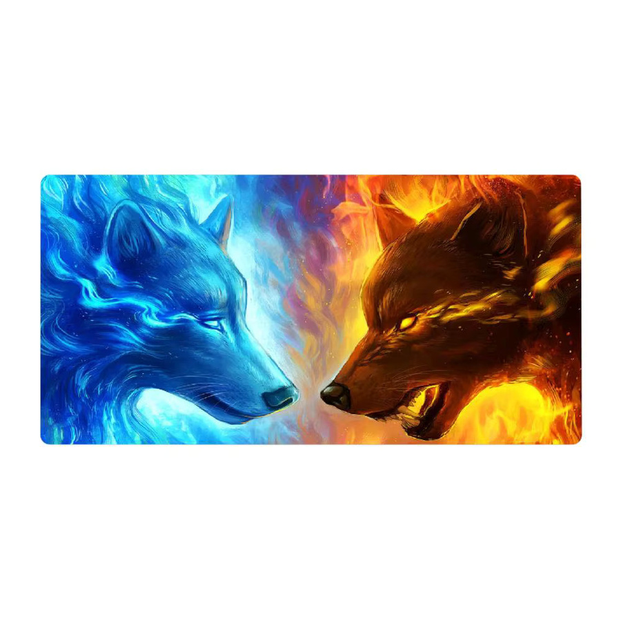 Mairuige Mauspad Starry Wolf mit Fantasy-Wolf-Motiv in Schwarz und Multicolour, rutschfeste Schreibtischunterlage mit genähtem Rand - Bild 2