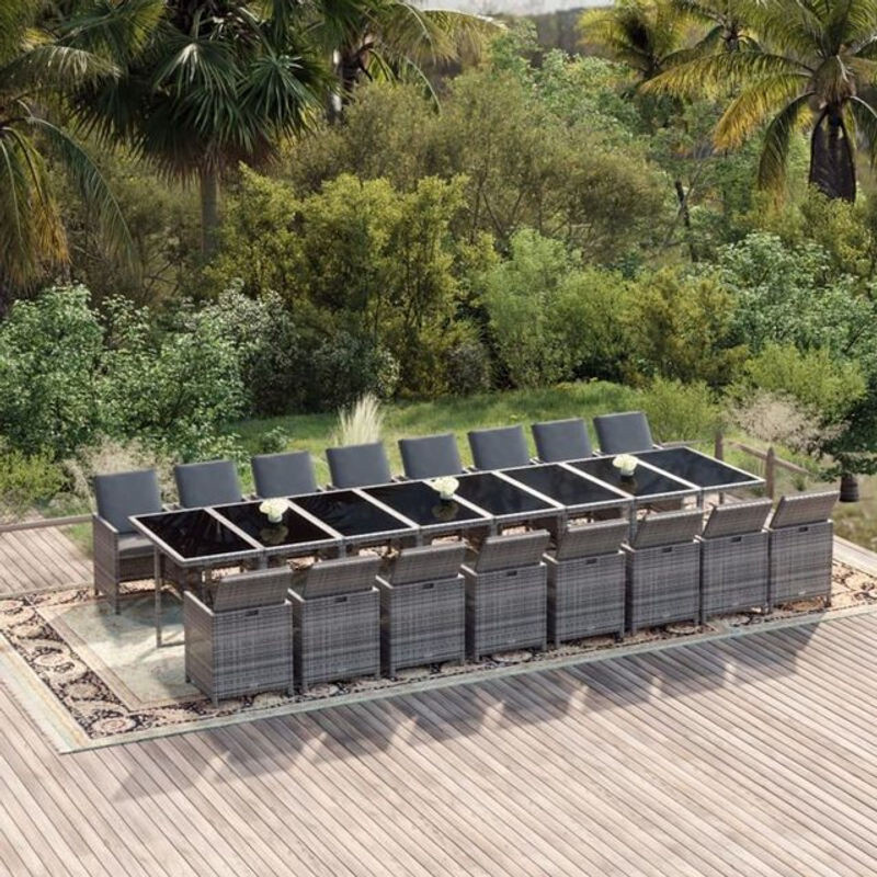 17-teilige moderne Garten-Essgruppe aus Poly-Rattan mit Kissen in Grau und Schwarz von vidaxl - Bild 1