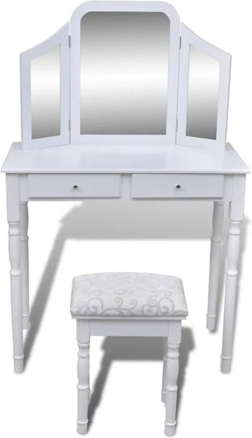 vidaXL Schminktisch im viktorianischen Stil mit 3-in-1 Spiegel, Hocker und 2 Schubladen in Weiß - Bild 1