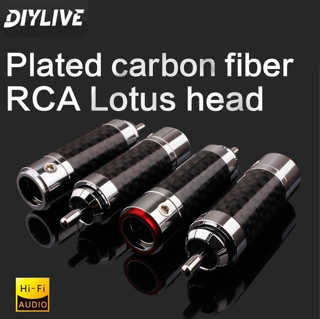DIYLIVE FuruTECH CF-102(R) RCA-Lotus-Audiokabelanschlüsse, 4-teiliges Set, Kohlefaser-Rhodium-beschichtet, schwarz, lötfreier selbstsichernder Stecker - Bild 1
