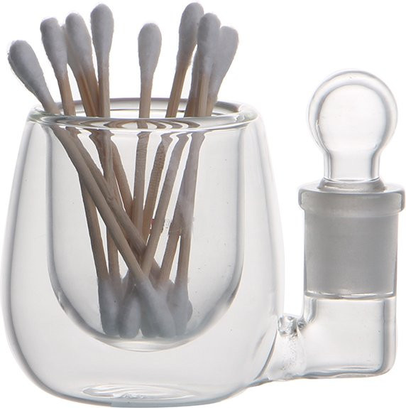 HEHUI GLASS Borosilikatglasdose mit Glasstopfen in Transparent als Wattestäbchenhalter und Reinigungsstation - Bild 1