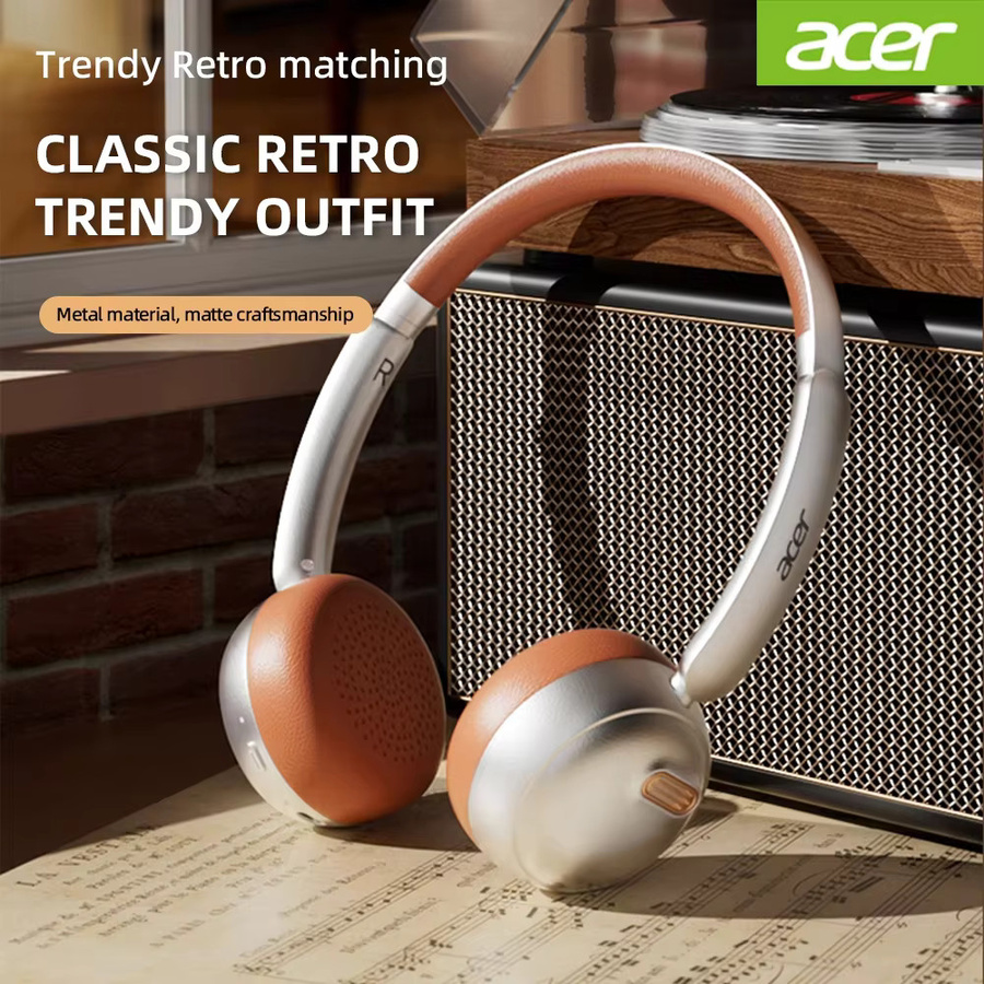 Acer OHW111 Bluetooth-Kopfhörer im Retro-Stil, kabellose Over-Ear Headset in Braun mit HIFI Stereo Sound und 70 Stunden Spielzeit - Bild 2