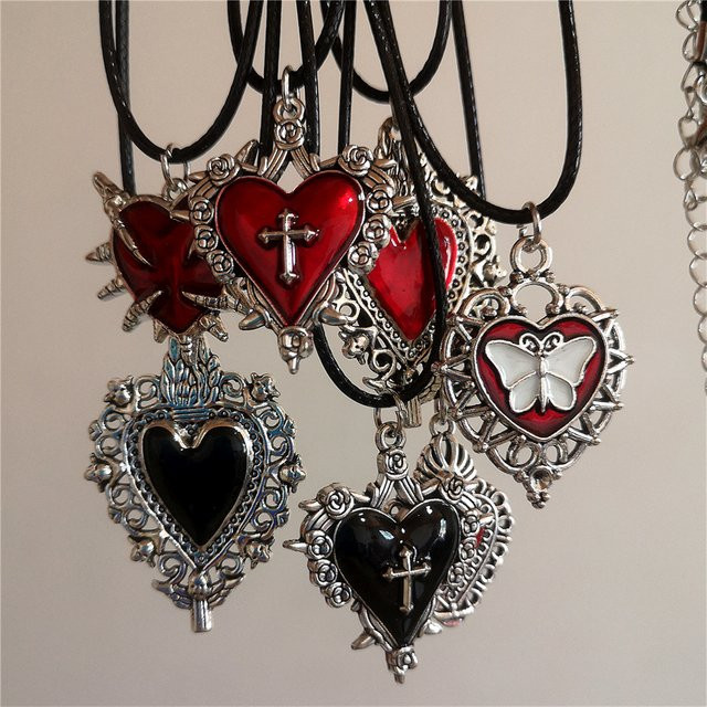 imixlot Choker Halskette, Herz Anhänger, Leder, Schwarz, Unisex - Bild 1