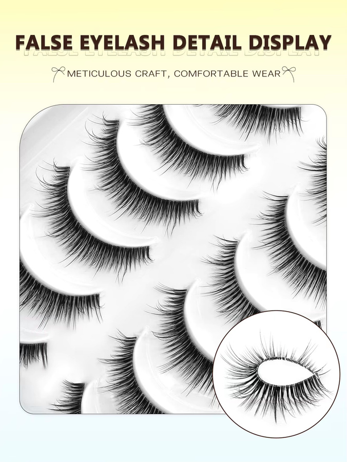 VELTRINAY Wispy Fake Lashes, 10 Paar Streifenwimpern, C-Curl, transparentes Band - Bild 3
