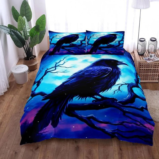 Bettwäscheset Blumengarten Gothic Rabe in Blau mit Bettbezug und Kissenbezug aus Mikrofaser, Breite: 172 cm, Höhe: 218 cm - Bild 1
