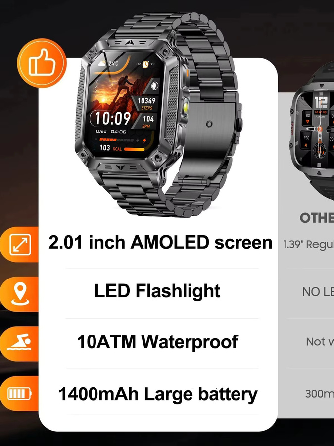 GUHUAVMI Smartwatch, Edelstahl, Schwarz, 10 ATM, Herren - Bild 7