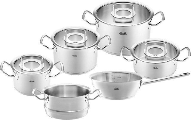 Fissler Original-Profi Collection Topfset 6-teilig mit Glasdeckeln, Soßentopf und Dampfeinsatz, Silber, uncoated - Bild 1