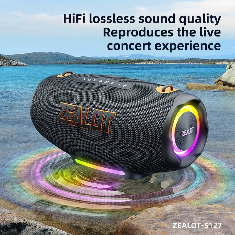 Zealot S127100W Tragbarer kabelloser Subwoofer mit RGB-Licht und 24000-mAh-Akku in Schwarz - Bild 4