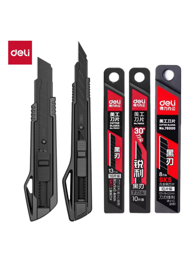 Deli Hochleistungs-Allzweckmesser mit schwarzer SK5-Kohlenstoffstahlklinge und automatischem Einzug für Kartons - Bild 5