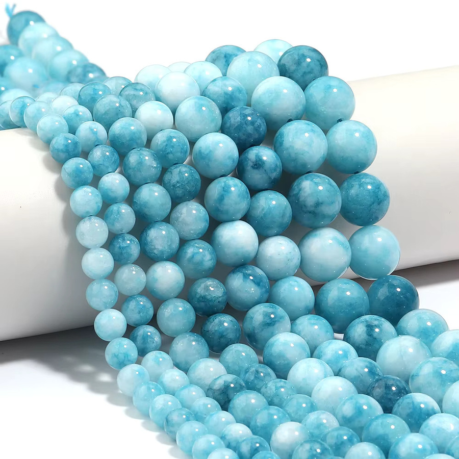 Larimar Naturstein Perlen, Blau, Runde Spacer Perlen, Unisex - Bild 3
