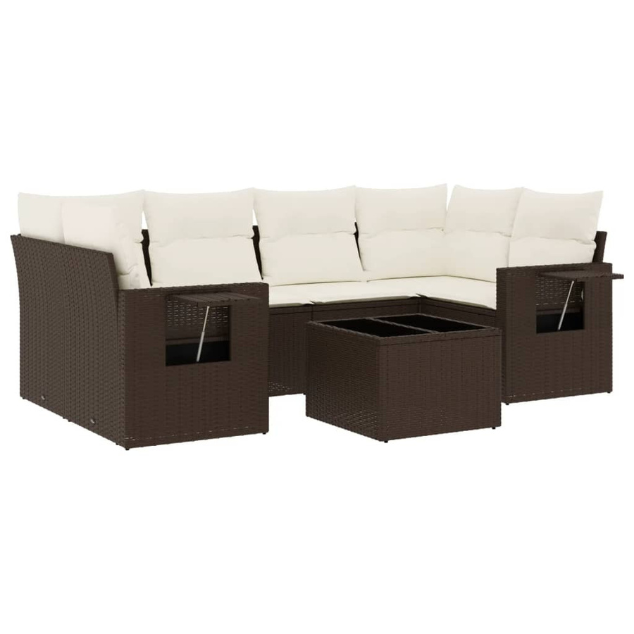 vidaXL 7-teilige Garten-Sofagarnitur in L-Form mit Kissen, Braun, Polyrattan und pulverbeschichtetem Stahl - Bild 4