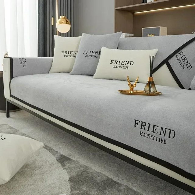 Rutschfeste Chenille-Sofamatte in Grau, quadratisches Eckcouchkissen für das Wohnzimmer, B/B: 45 x 45 cm - Bild 1
