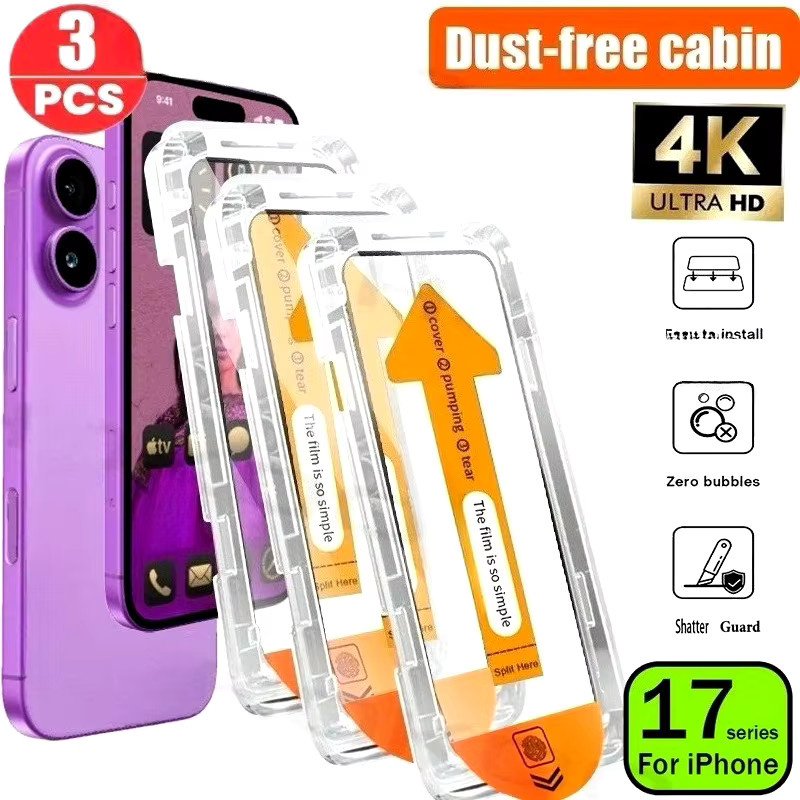 3er-Pack Ultra-HD Displayschutzfolie aus Glas für iPhone 17 16 15 14 13 12 11 Pro Max Plus und 17 Air, transparent, staubfreie und einfache Installation - Bild 6