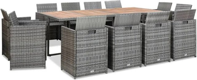 vidaXL 13-tlg Garten-Essgruppe aus Poly Rattan und Akazienholz in Anthrazit mit Kissen - Bild 1