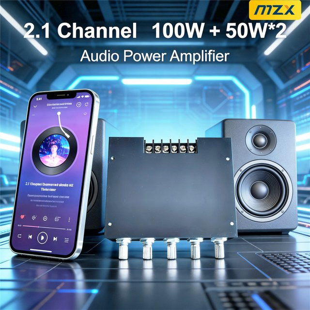 MZX Bluetooth Audio-Leistungsverstärker 2.1 Kanäle mit 100W Stereo-Verstärker und Subwoofer-Anschluss in Schwarz - Bild 1