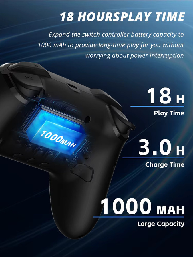 DATA FROG Wireless Controller für Nintendo Switch OLED und Lite, Bluetooth Pro Gamepad in Schwarz mit 1000 mAh Akku und programmierbarer Turbofunktion - Bild 4