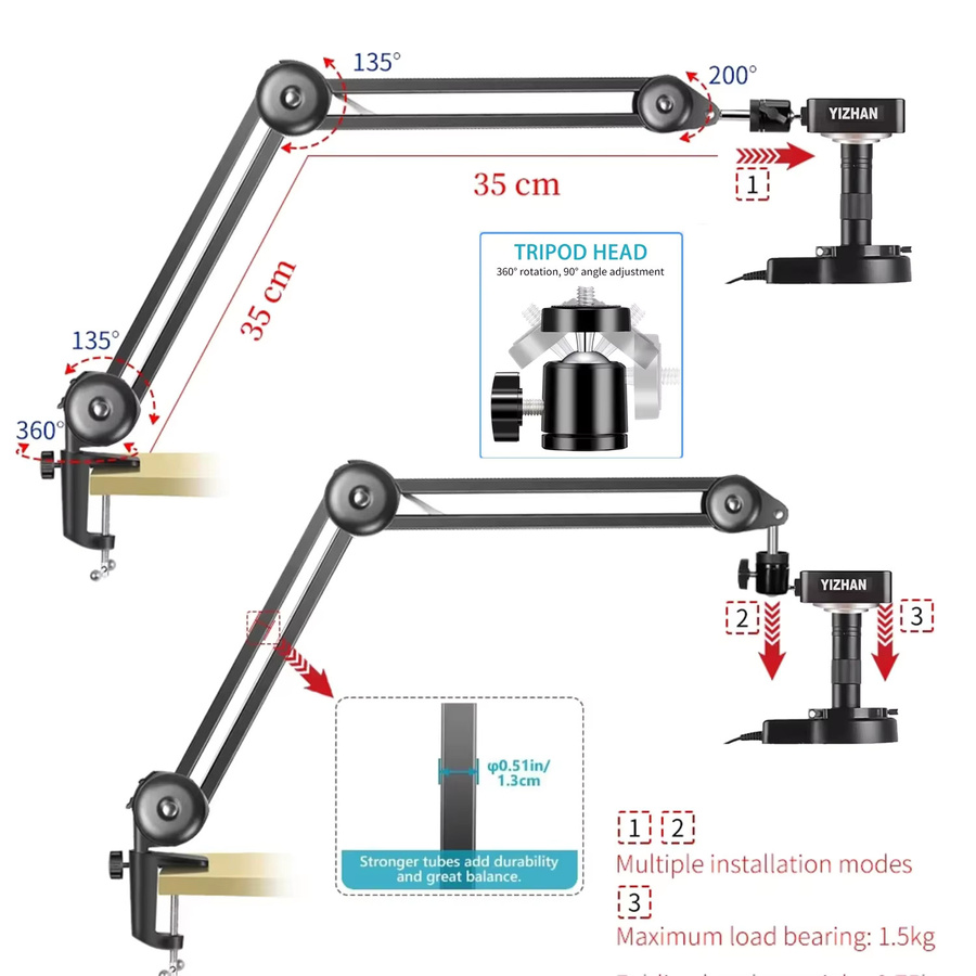 YIZHAN 60MP HD Elektronisches Digitalmikroskop mit 150x Zoom, HDMI und USB, Industriekamera mit klappbarer Halterung für PCB-Wartung, Schwarz - Bild 6