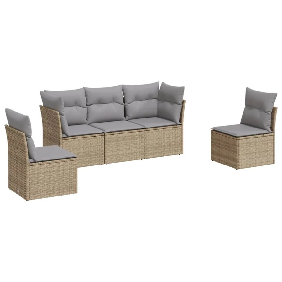 vidaXL 5-tlg Garten-Sofagarnitur in L-Form aus Polyrattan mit Kissen, Beige - Bild 2