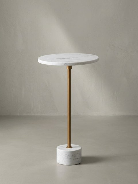 Runder Beistelltisch von KADIMA DESIGN aus echtem weißem Marmor in Gold, B/T/H: 30 x 30 x 55,5 cm - Bild 1