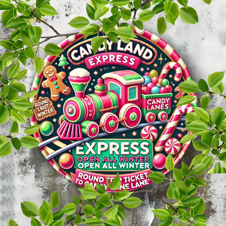 Potdemiel Candy Land Express Vintage Wanddekoration aus Aluminium mit Lebkuchenmann und Zuckerstangen, Multicolor, B/H: 20,32 x 20,32 cm - Bild 4