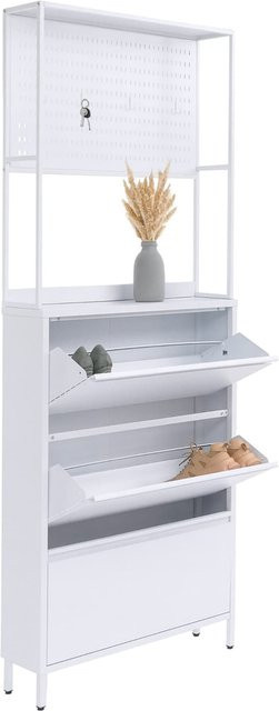 Schuhschrank MCW O86 aus Metall mit 3 Kippfächern in Weiß, B/H/T: 80 x 201 x 20 cm - Bild 1