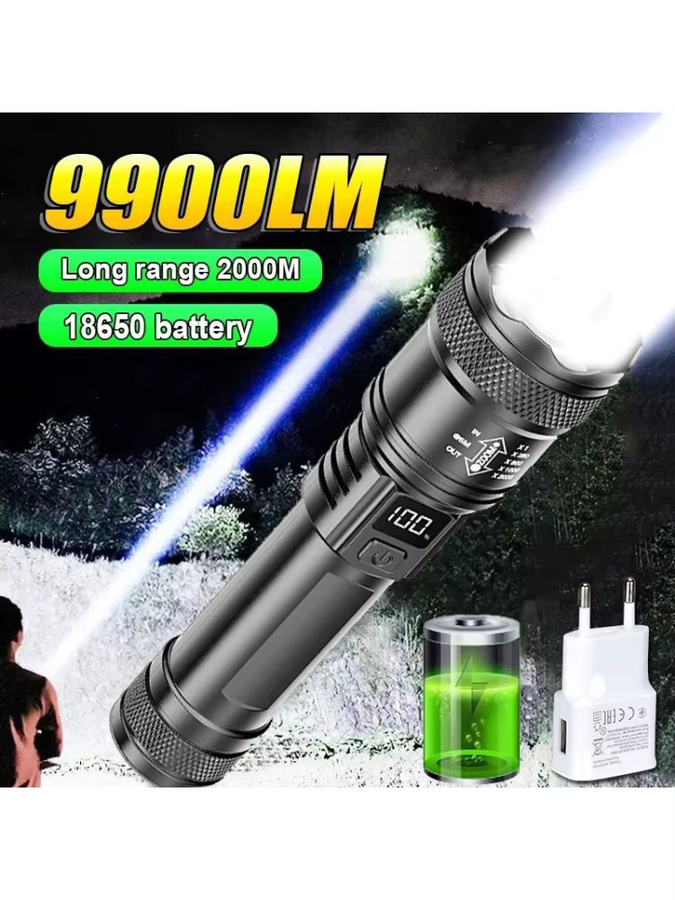 NEWBIRTH LED-Taschenlampe mit USB-Ladefunktion und Teleskop-Zoom in Schwarz - Bild 7
