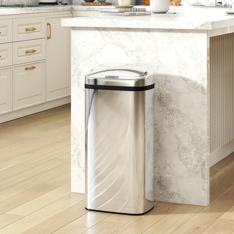 Aosom HOMCOM Sensor-Mülleimer aus Edelstahl mit automatischem Öffnen und Schließen, 40 l, Silber, B/T/H: 33 x 25 x 70 cm - Bild 2