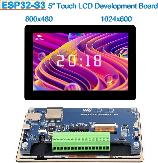 ESP32-S3 5 Zoll IPS Touchscreen HMI LVGL GUI Entwicklungsboard mit kapazitivem LCD-Panel für Arduino IDE und VSCode - Bild 1
