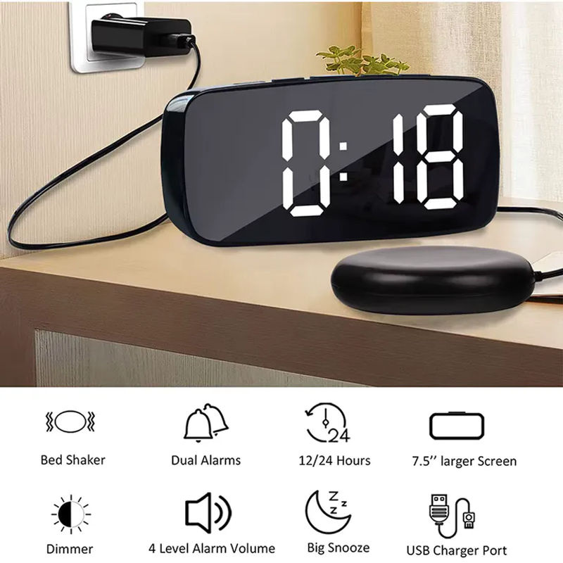 AASuper Multifunktionaler Bettvibrator mit lautem Vibrationsalarm und Schlummerfunktion, Dual-USB, Schwarz - Bild 3