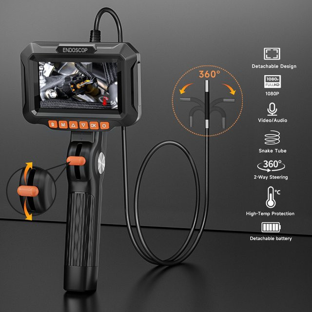 ENWOR 2-Wege-Gelenkendoskop mit 360 Grad und 180 Grad Rotation, Joystick-Lenkung und 4,3 Zoll Bildschirm für die Autoinspektion - Bild 1