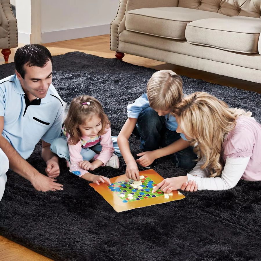 VIKAMA Ultraweicher Wohnzimmerteppich in Schwarz, rutschfester hochfloriger Plüschteppich für Schlafzimmer und Kinderzimmer - Bild 5