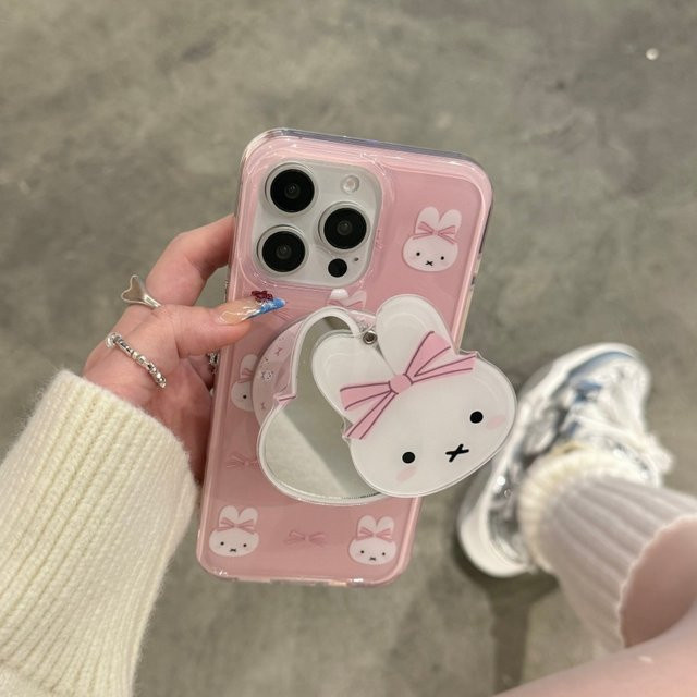 Miffy Magnetische MagSafe Kabellose Ladehülle mit Schminkspiegel für Apple iPhone 16 15 14 13 Pro Max in Rosa - Bild 1