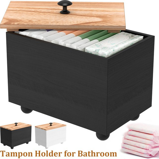 Willstar Holz-Tamponhalter und Aufbewahrungsbox mit Deckel für Damenhygiene in Weiß oder Schwarz - Bild 1