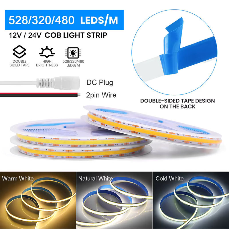 KISUFU COB-LED-Streifenlicht Warmweiß für DC 12 V 24 V, flexibles lineares LED-Band mit hoher LED-Dichte und 8 mm Leiterplatte - Bild 3