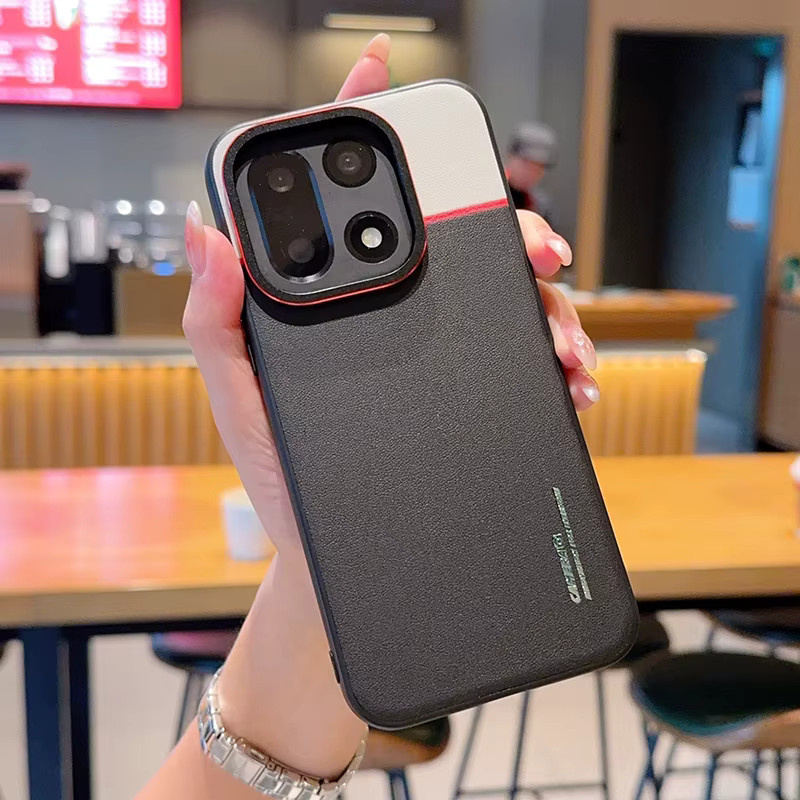 Luxuriöse Lederhülle für OnePlus 15 in Schwarz mit zweifarbiger Linsenabdeckung und stoßfestem Schutz - Bild 2