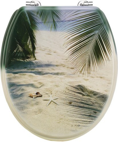 Cornat WC-Sitz Palmen am Strand in Bunt, D-Form mit Quick-Release-Funktion, MDF - Bild 1
