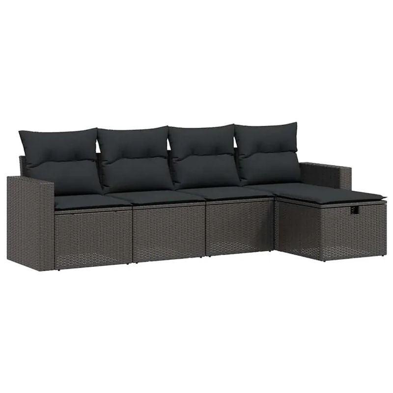 vidaXL 5-tlg Garten-Sofagarnitur aus Poly-Rattan mit Kissen, Schwarz - Bild 2