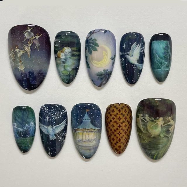 Glamour Nails Falsche Nägel Mondscheinmuster, 24 Stück, Glänzend, Unisex - Bild 1