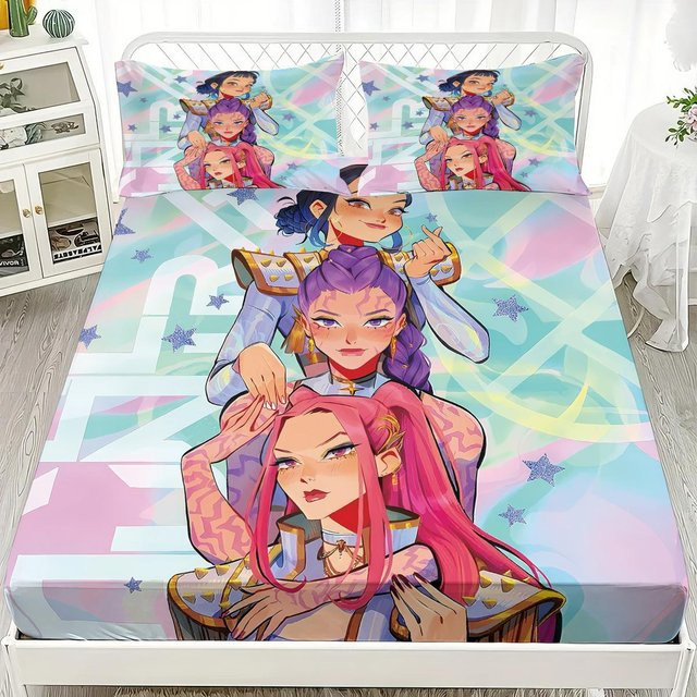 Huntrix KPOP Spannbettlaken Dämonenjäger aus Polyester, Mehrfarbig, B/T: 100 x 200 cm - Bild 1