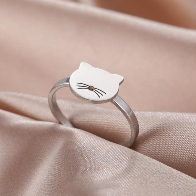 YULIN Ringe Katzenform, Edelstahl, Silber, Damen, Minimalistisch - Bild 1