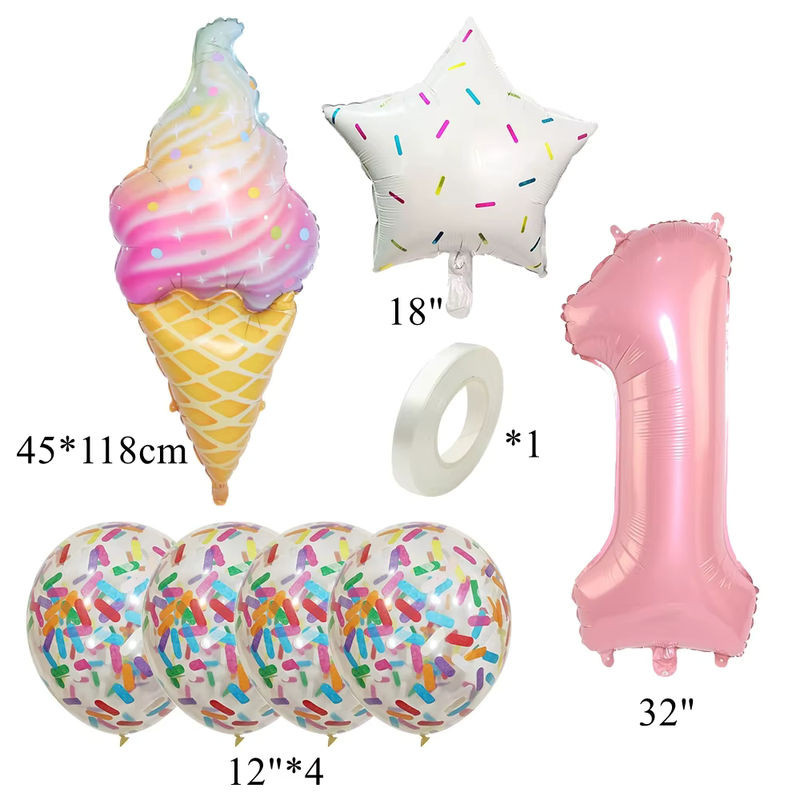 8er Set Party-Ballon-Dekoration mit Donut, Eiscreme und Sternen sowie Papier-Konfetti in Mehrfarbig für Babyparty oder Geburtstag - Bild 1