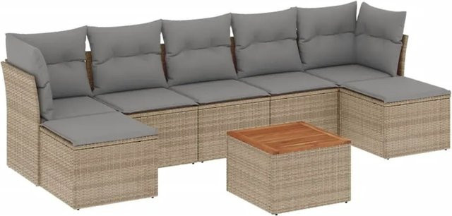 vidaXL 8-teilige Garten-Sofagarnitur aus Poly-Rattan in L-Form mit Kissen, Farbe Beige-grau - Bild 1
